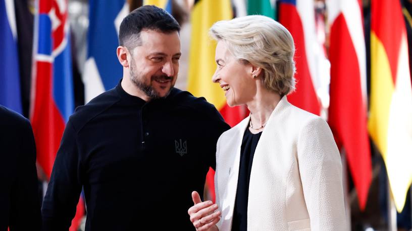 Ukrainian President Volodymyr Zelenskyy and Ursula von der Leyen, president of European Commission