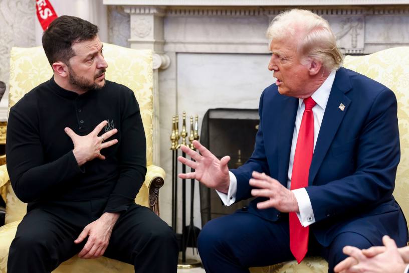 Volodymyr Zelenskyy and Donald Trump during their ill-tempered meeting in the Oval Office of the White House on February 28. Image: Jim Lo Scalzo/EPA/Bloomberg